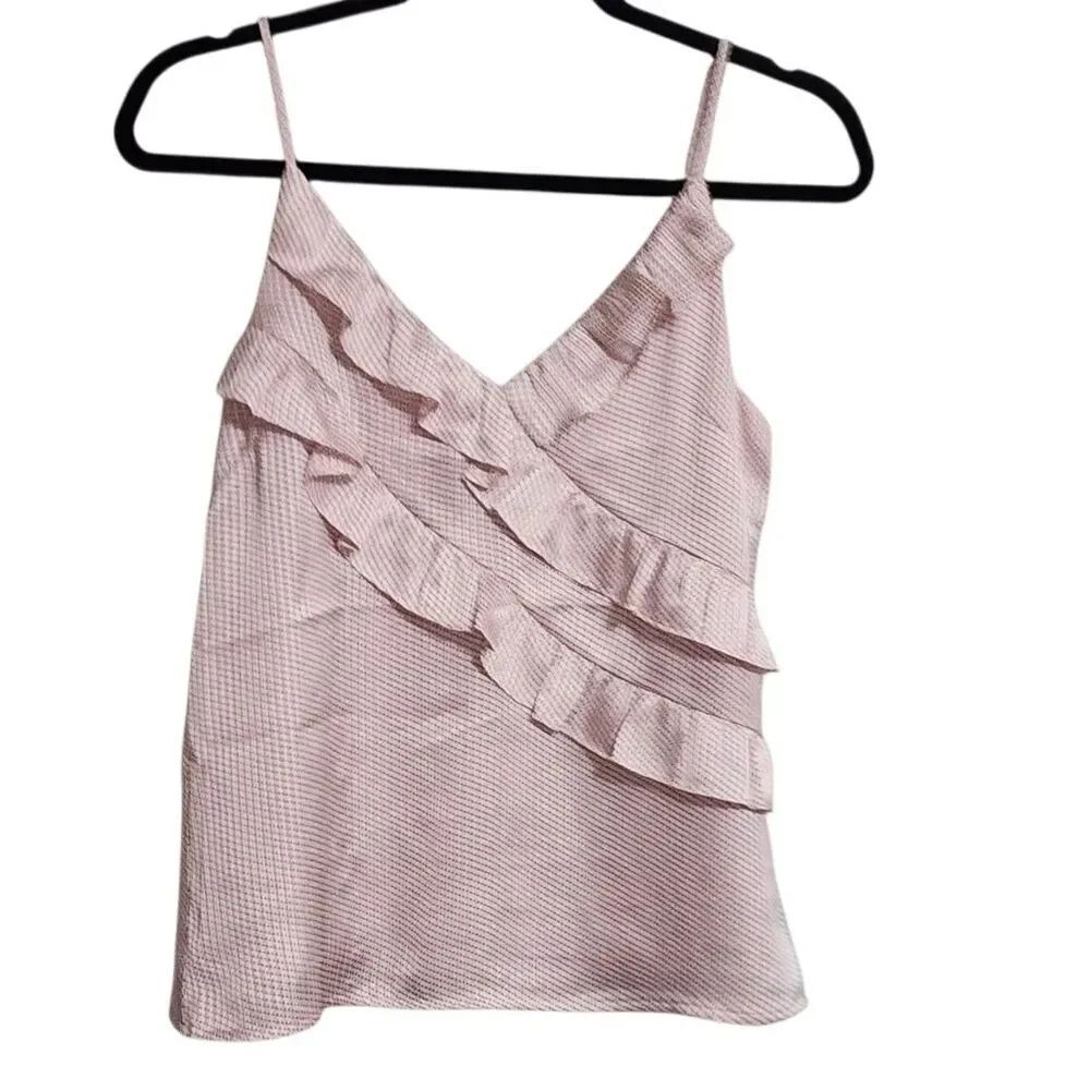 Express Cami Tank Top XS pink Gray Satin Ruffled Front Coquette Feminine